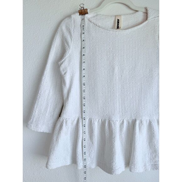 Anthropologie Women's Amadi Textured 3/4 Sleeve Peplum Top in White Size Small - Picture 10 of 13